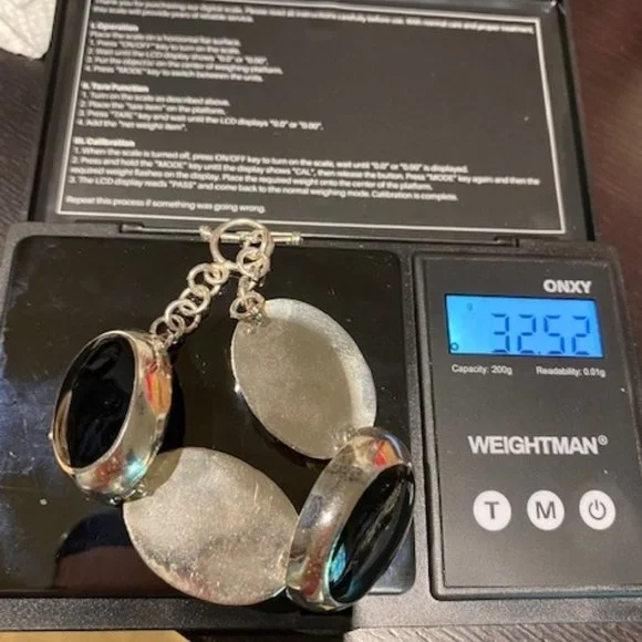 VTG 925 Silver Black Onyx Oval Stones Toggle BRACELET - Picture 7 of 7